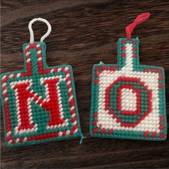 Vintage Handmade Plastic Canvas Christmas Ornaments Set Mouse Noel Holiday Decor - Picture 3 of 5